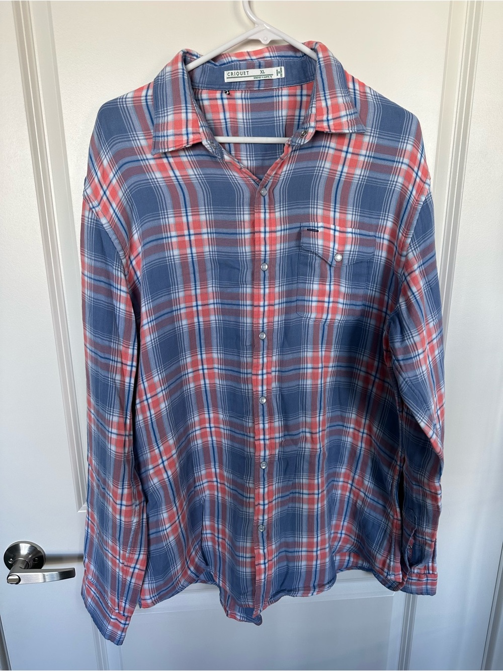 Criquet Men’s Coral and Blue Plaid Button-Down Shirt